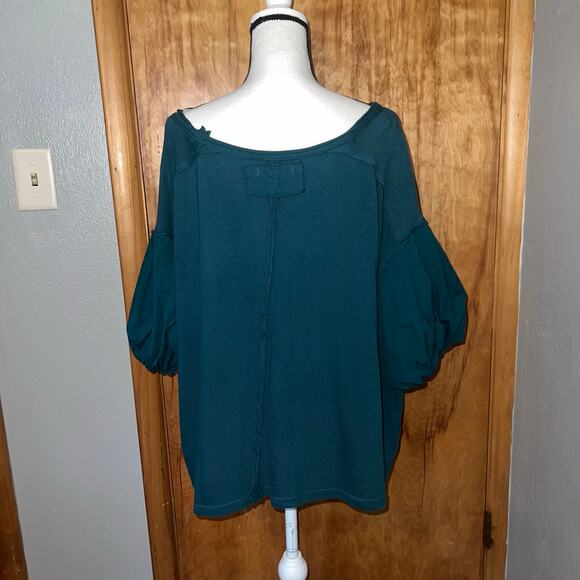 Green We The Free Free People Blossom Boxy Puff Sleeve Top Size Medium - Picture 3 of 9